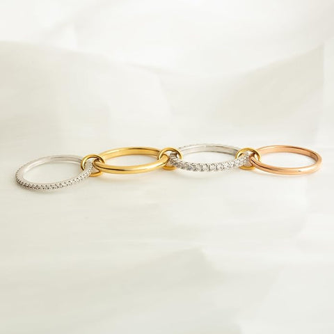 14K Gold Plated Set Triple Band Statement Ring for Women