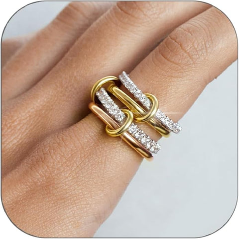 14K Gold Plated Set Triple Band Statement Ring for Women