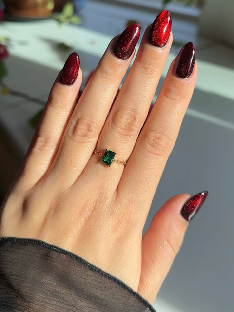 Emerald Green Chain Ring – Adjustable Gold Self Love Ring