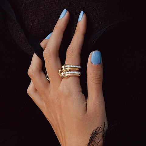 14K Gold Plated Set Triple Band Statement Ring for Women