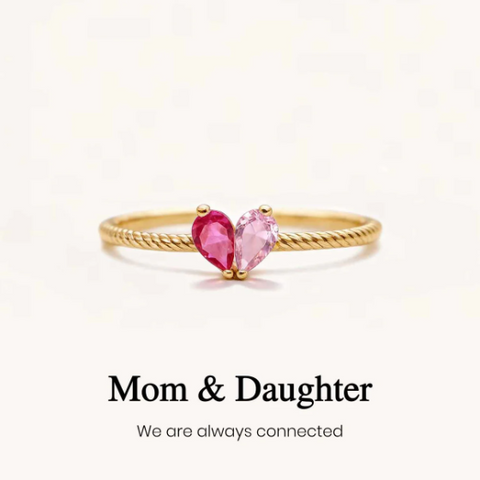 Birthstone Heart Ring for Mom and Daughter