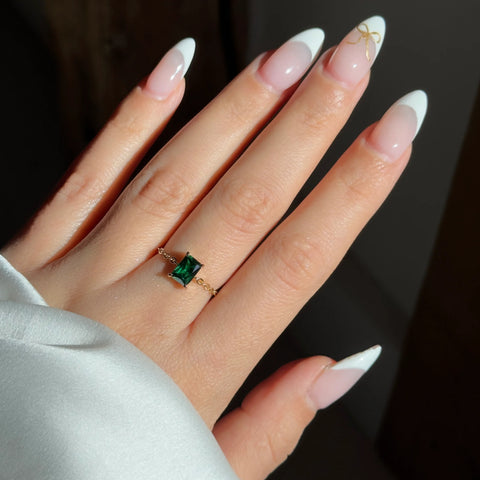 Emerald Green Chain Ring – Adjustable Gold Self Love Ring