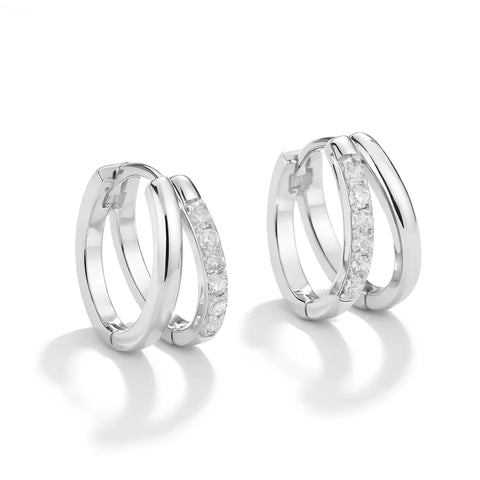 Double Hoop Earrings with Zircon – 18K Gold Plated