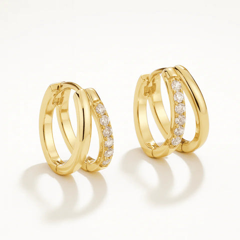 Double Hoop Earrings with Zircon – 18K Gold Plated