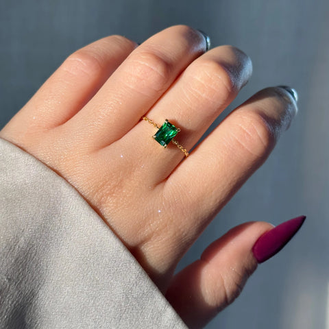 Emerald Green Chain Ring – Adjustable Gold Self Love Ring
