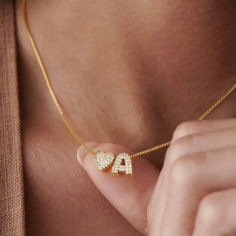 Heart Initial Necklace – 18K Gold Personalized Letter