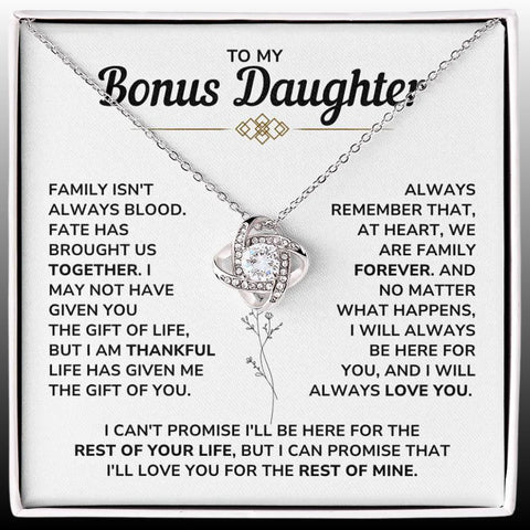 To My Bonus Daughter - "My Family Forever" Love Knot Necklace