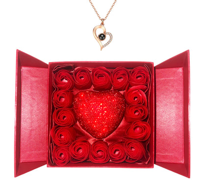 Heart Rose Gift Box with I Love You Projection Necklace