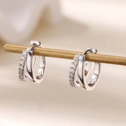 Double Hoop Earrings with Zircon – 18K Gold Plated