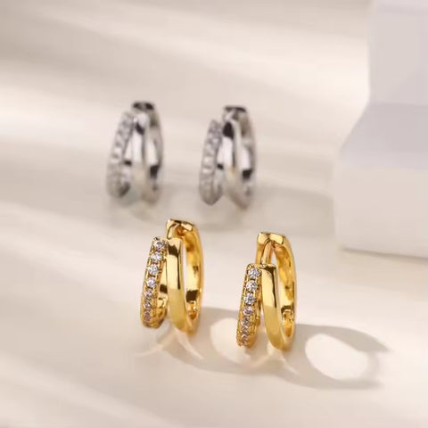 Double Hoop Earrings with Zircon – 18K Gold Plated