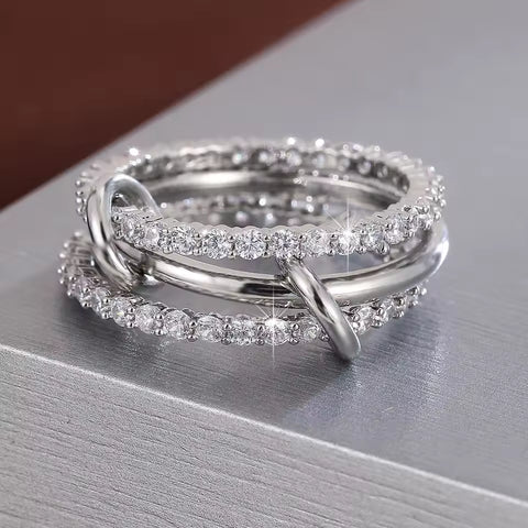 14K Gold Plated Set Triple Band Statement Ring for Women