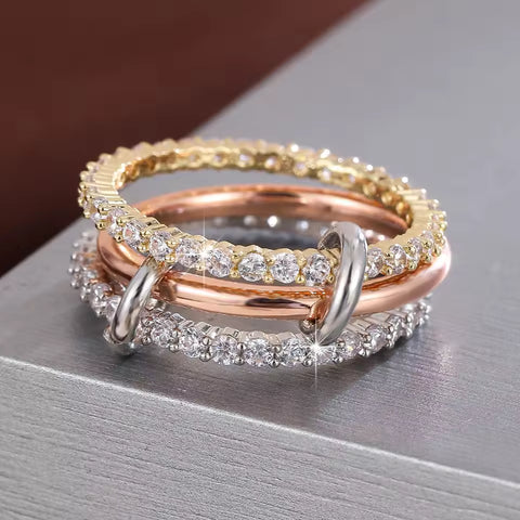 14K Gold Plated Set Triple Band Statement Ring for Women