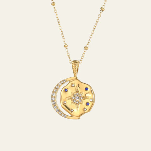 Sun Moon and Stars Necklace – 14k Gold Water Resistant
